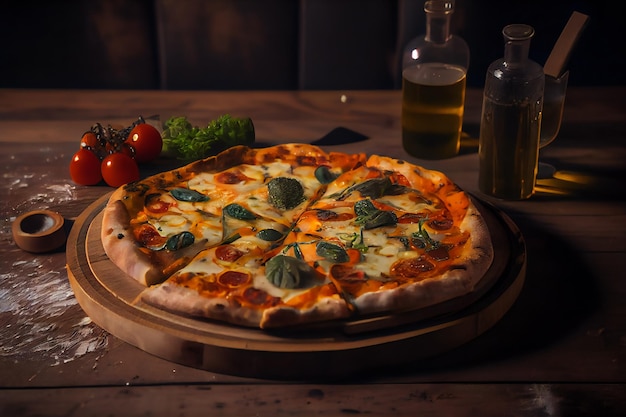 Pizza served on wooden board Generative AIxA