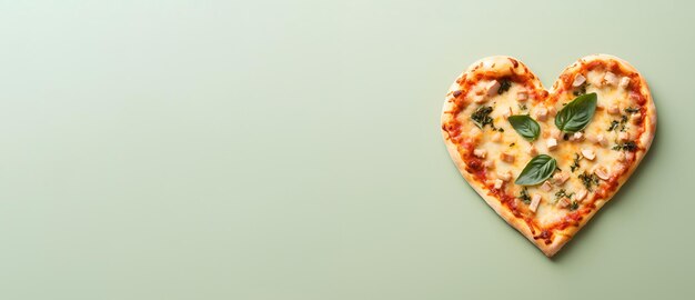 Pizza in the shape of a heart on a green background