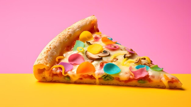 pizza slice in colorful background