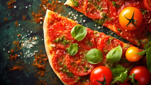 Photo pizza slice in colorful background