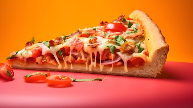 Pizza slice in colorful background