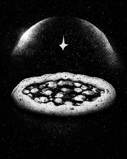 Photo pizza and slice illustration in black and white