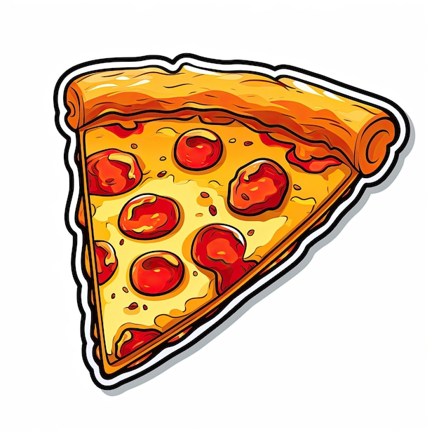 Pizza slice sticker Vector illustration Isolated on white background