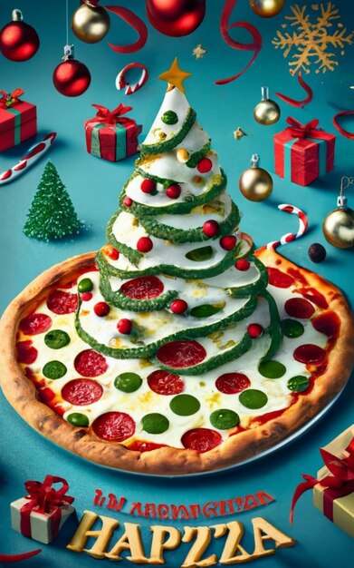 Photo pizza slice top view isolated on cristmas background