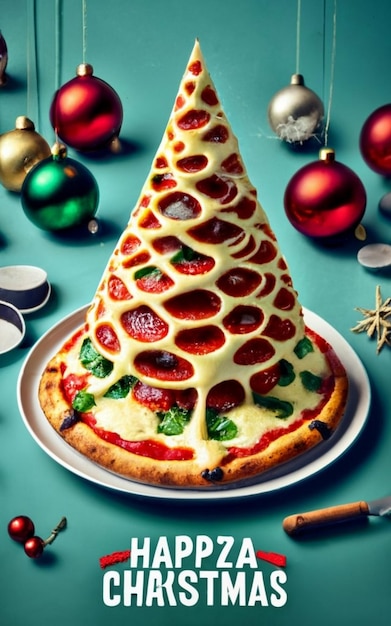 Photo pizza slice top view isolated on cristmas background