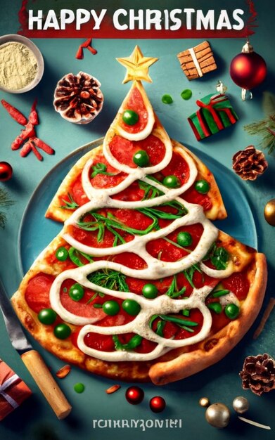 Photo pizza slice top view isolated on cristmas background