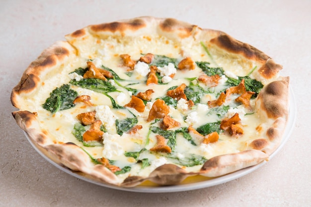 Pizza spinaci and white backgroeund Pizza with Spinach and Chicken