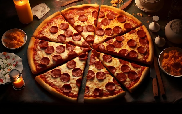 Pizza on Table Savory Delight Generative AI