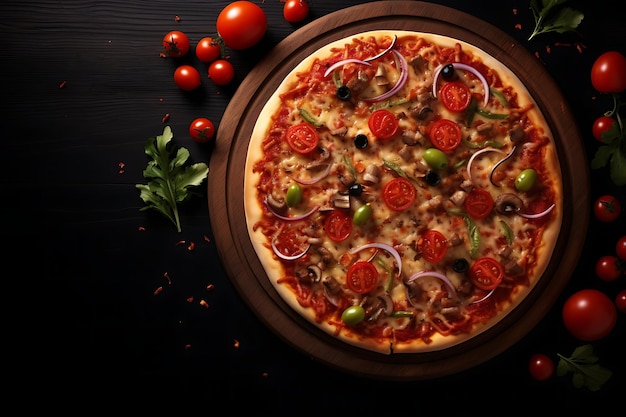 Pizza top view isolated and Copy Space