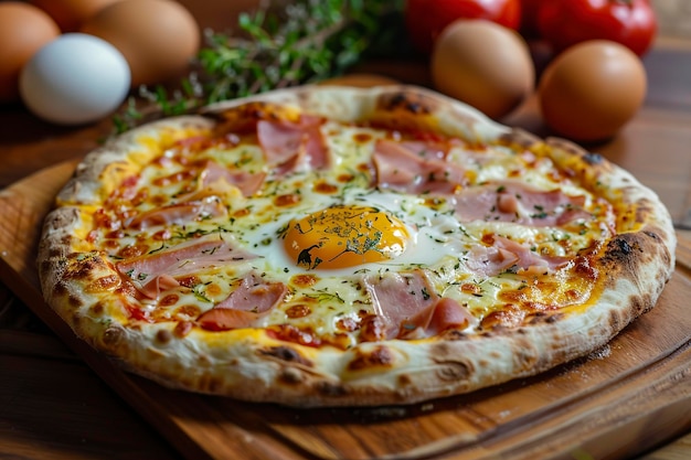 Pizza Topped With Ham and Egg