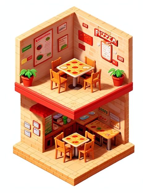 Pizza winkel isometrick ontwerp illustratie