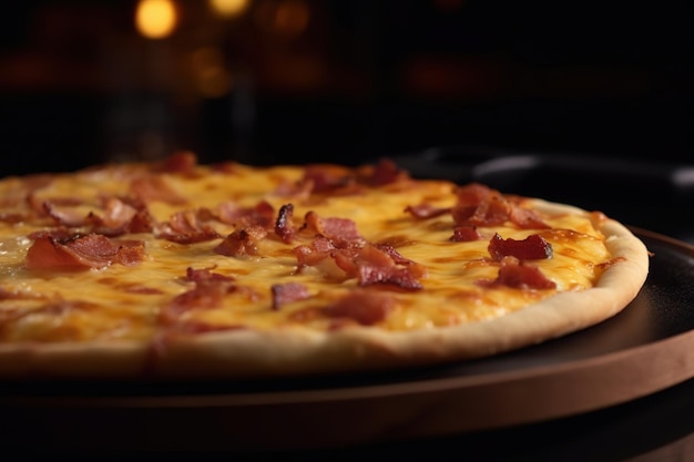 A pizza with cheese and bacon on it