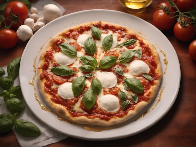 Photo a pizza with cheese and basil on it