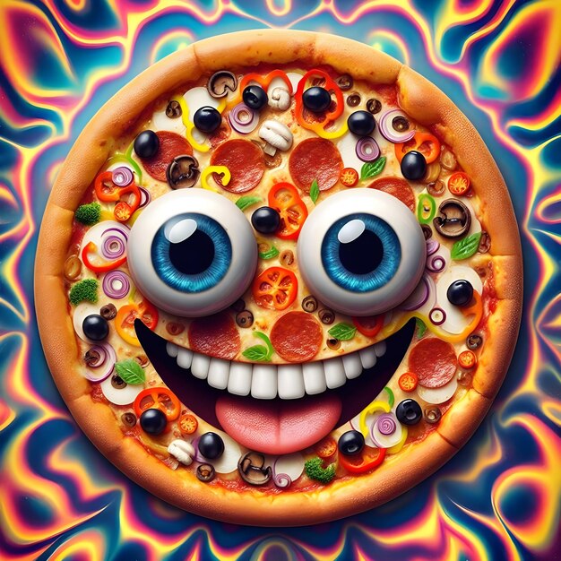 Pizza with Cheese and Funny Cartoon face