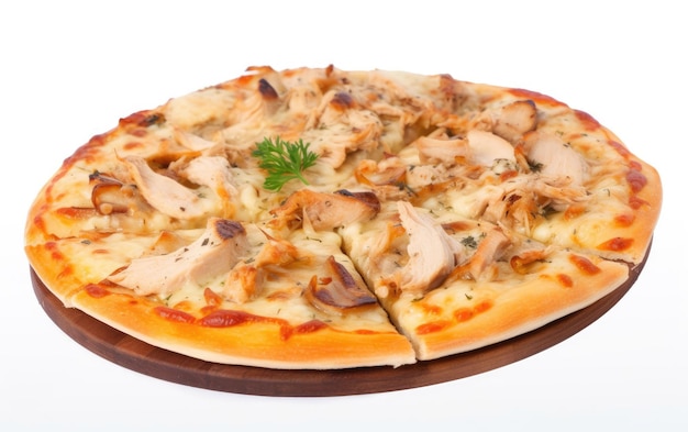 A pizza with chicken and cheese on it