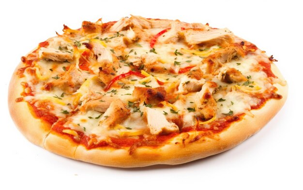 A pizza with chicken on it