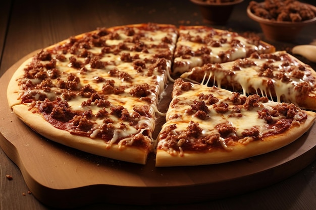 개진 고기와 스트라 치즈로 된 피자