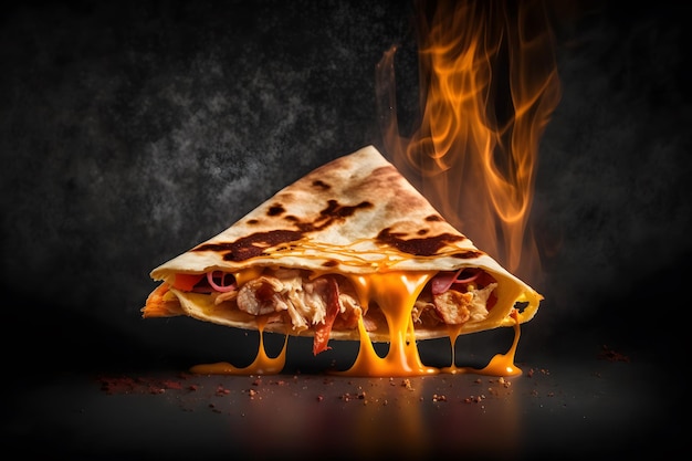 A pizza with a flame on it