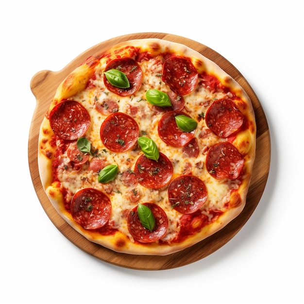 Пицца со свежим томатным соусом, моцареллой, кусочками пепперони.