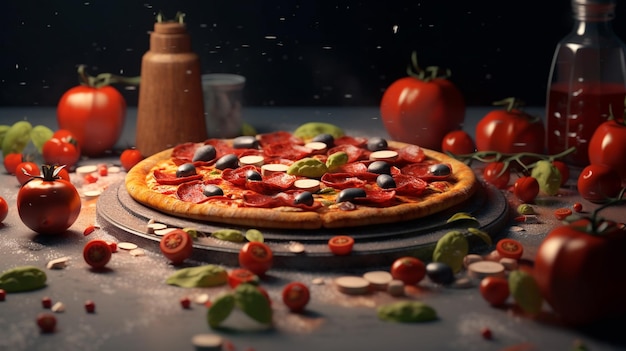 pizza with many fruit illustration