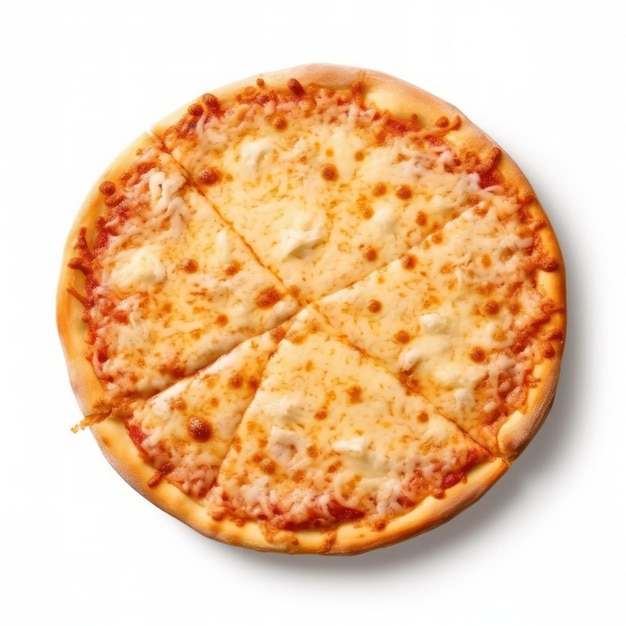 白い背景に孤立した肉とチーズのピザ トップビュー