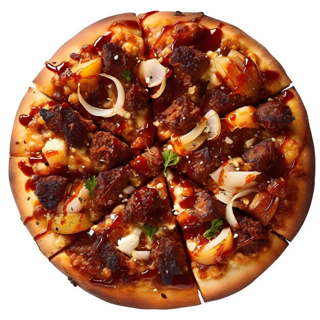 A pizza with meat and onions on it