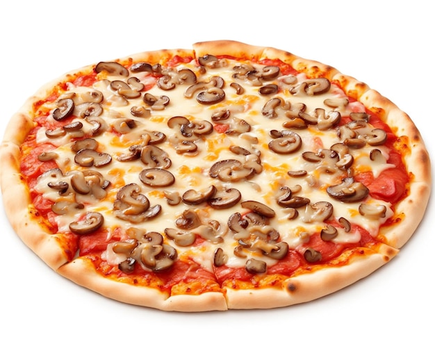 Pizza with mushroom topping on white background