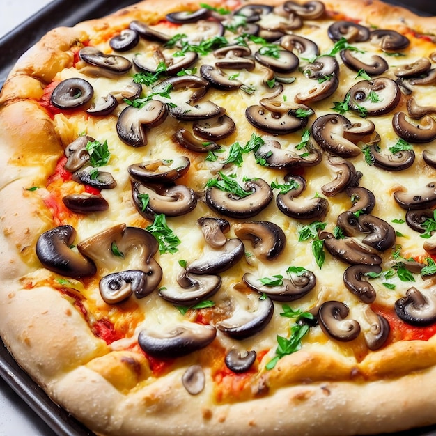 A pizza with mushrooms and cheese on it