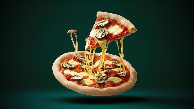 Pizza with mushrooms cheese and tomatoes levitating pizza pizza constructor