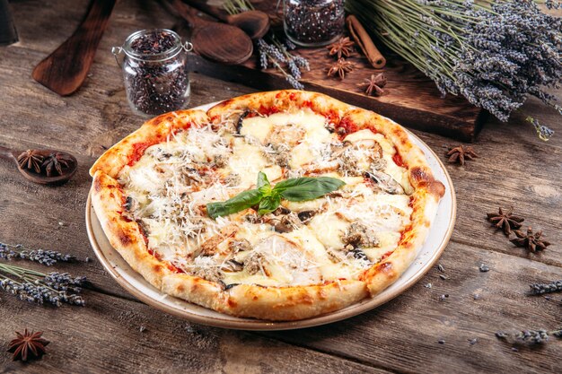 Pizza with mushrooms and cheese