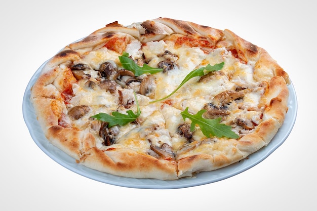 Pizza with mushrooms and mozzarella On a white background