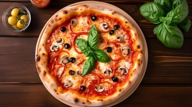 A pizza with mushrooms and olives on it