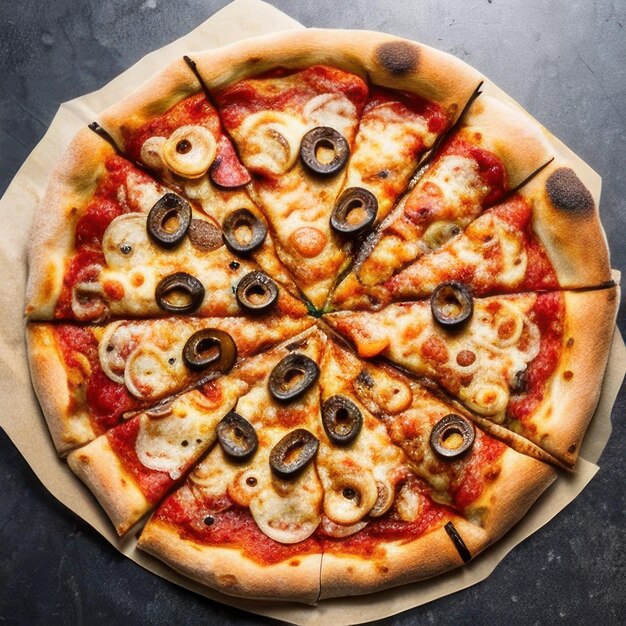 A pizza with mushrooms and olives on it