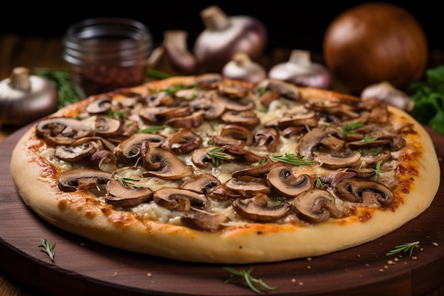 Pizza with mushrooms and sesame