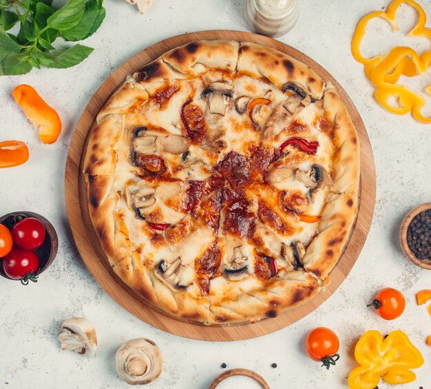 Photo pizza with mushrooms