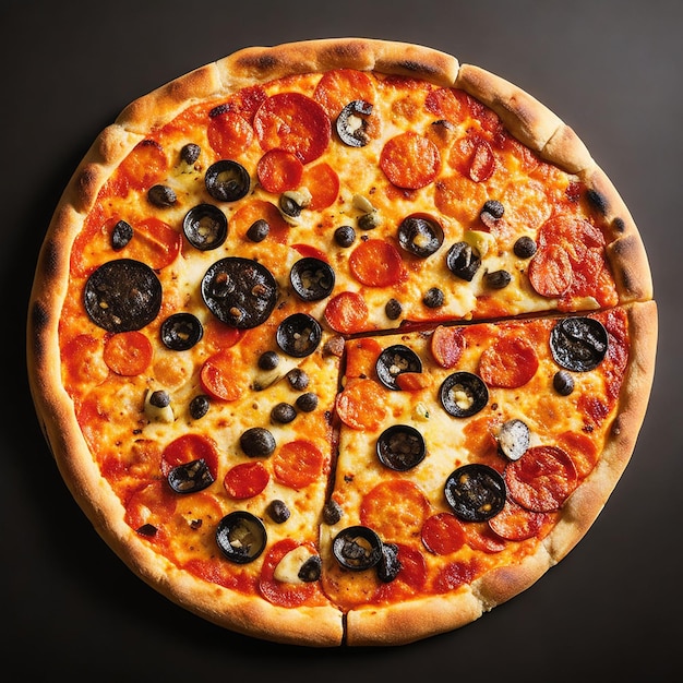 A pizza with olives and olives on it