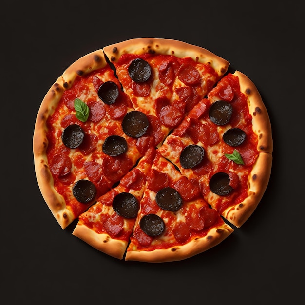 Пицца с пепперони и базиликом на ней