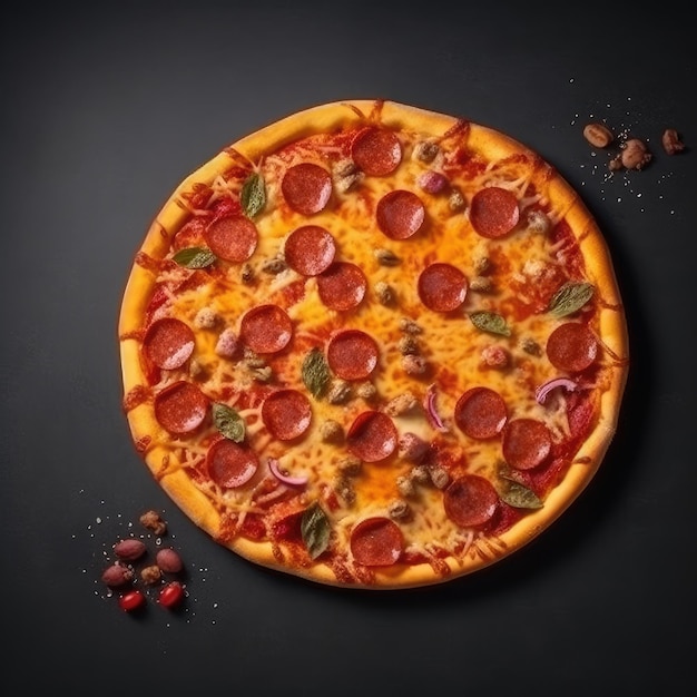 Пицца с пепперони и базиликом на ней