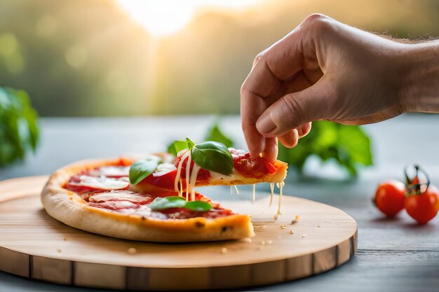 Photo a pizza with pepperoni and basil on it