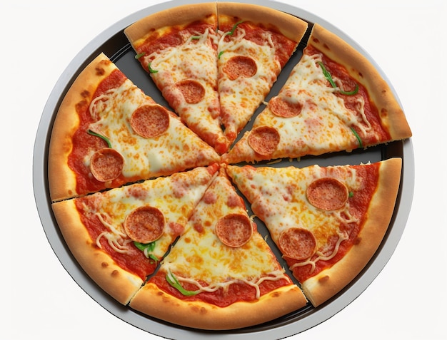 A pizza with pepperoni on it is cut into slices.