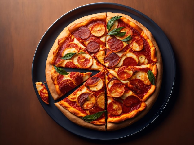 A pizza with pepperoni on it on a plate