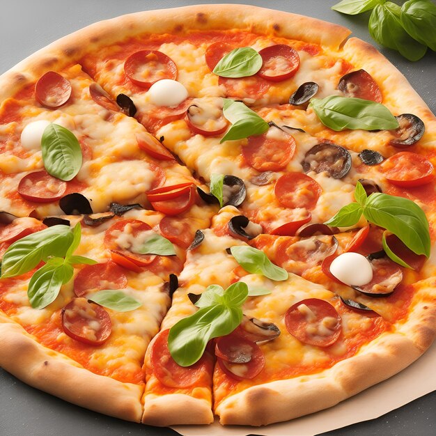 페퍼로니와 모짜렐라 치즈가 올려진 피자