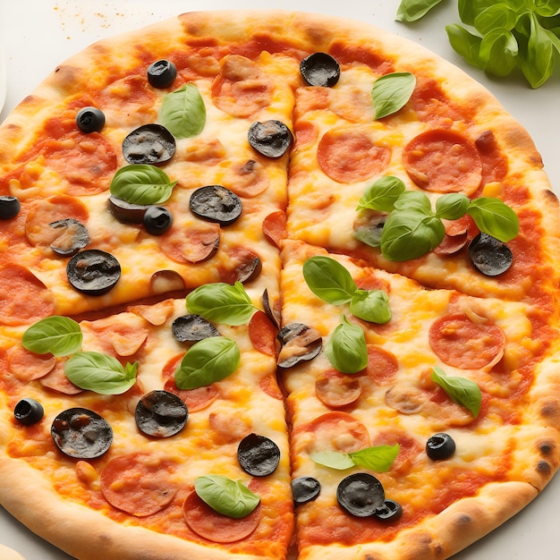 A pizza with pepperoni and olives on it