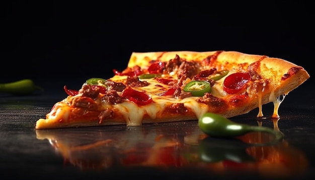 Photo a pizza with pepperoni peppers and cheese