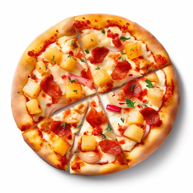 A pizza with pepperoni and pineapple on it