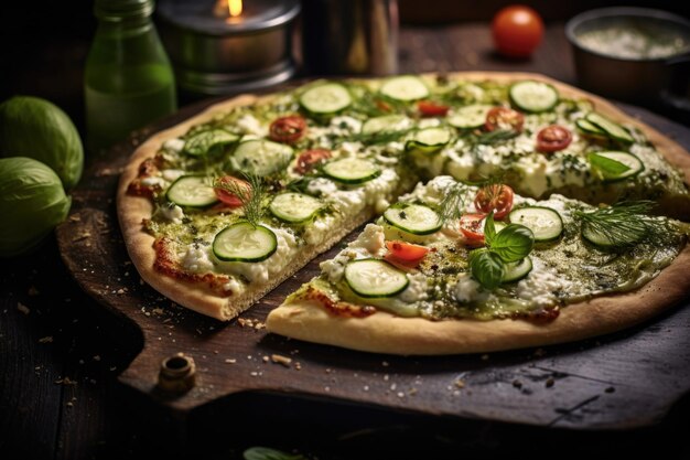 Pizza with pickled cucumbers