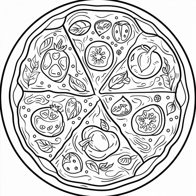 야채의 그림과 과일 인용 단어가 있는 피자