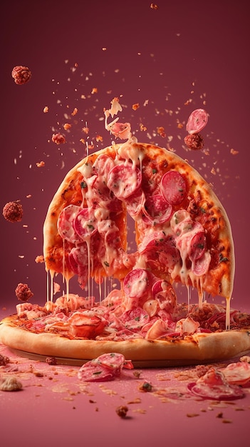 A pizza with a red background and the word pizza on it