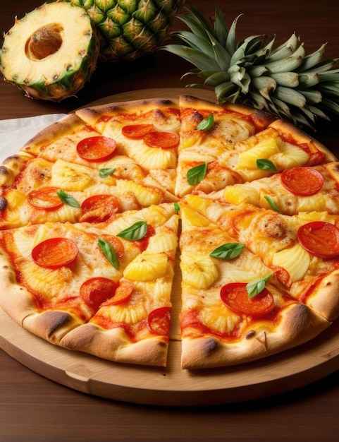 pizza with salami pineapple and cheese