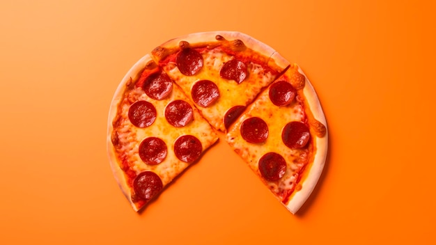 A pizza with a slice missing and a slice missing.